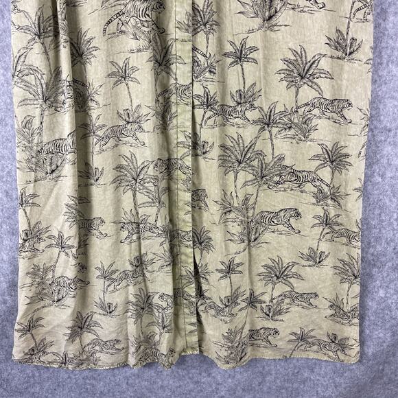 Easel Dress Small Green Tiger Print Button Front Midi Boho Safari Slits Roll Tab - Picture 5 of 16